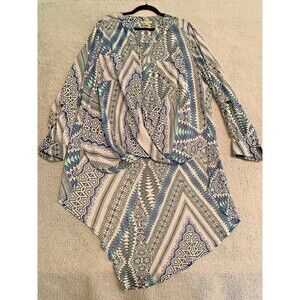 Democracy Blue Paisley High Low Top Women’s Semi Sheer Crossover Tunic Plus 2X
